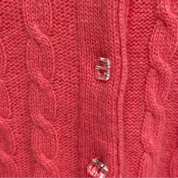 Ballinger Gold Button Up Cable Knit Cardigan M Coral Lambswool Angora Nylon FLAW - Picture 4 of 13